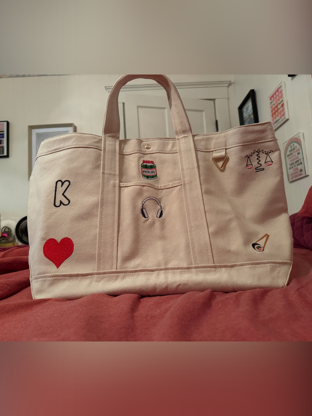 BaubleBar Canvas Tote with Embroidered Patches